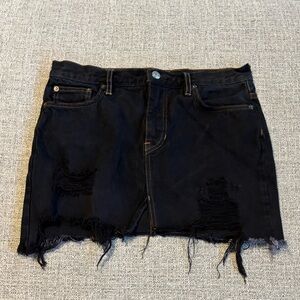 We The Free Black Distressed Denim Mini Skirt